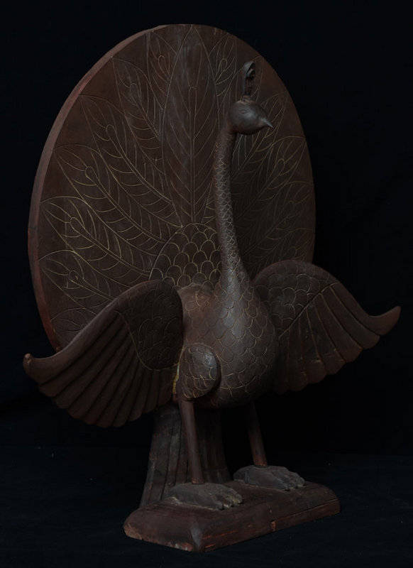 Burmese Wooden Standing Peacock