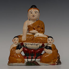 Early 20th Century, Burmese Soapstone Seated Buddha and Disciples