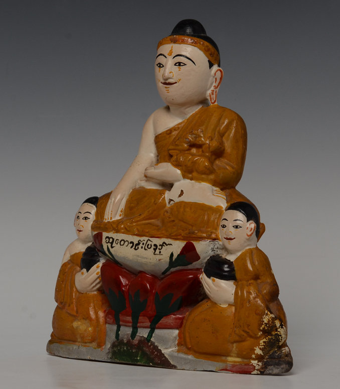 Early 20th Century, Burmese Soapstone Seated Buddha and Disciples