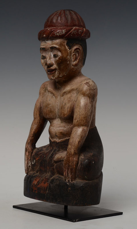 Early 20th Century, Burmese Wooden Seated Figure of A Man