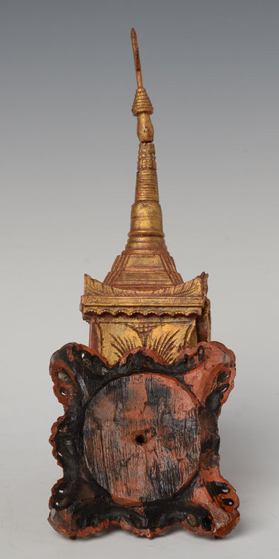 19th C., Burmese Wooden Shrine with Standing Disciple