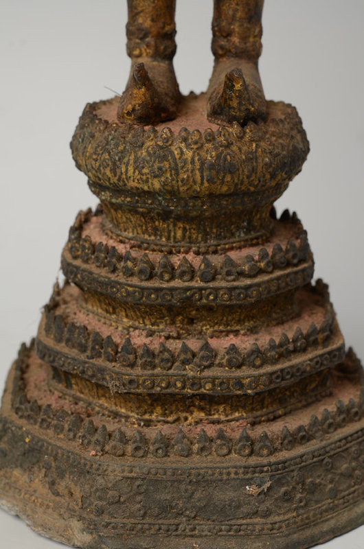 19th Century, Rattanakosin, Thai Bronze Standing Crowned Buddha