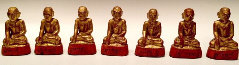 19th Century, Mandalay, A Set of Burmese Wooden Seated Disciples