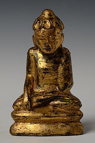 19th C., Mandalay, Burmese Wooden Seated Lotus Buddha