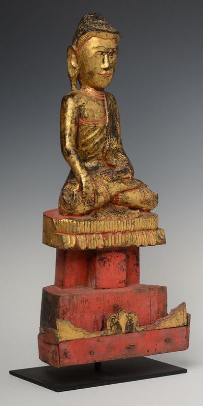 19th Century, Tai Yai, Burmese Wooden Seated Buddha