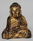 19th C., Mandalay, Burmese Wooden Seated Lotus Buddha