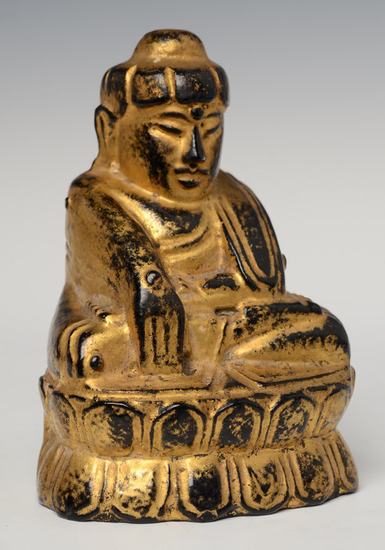 19th Century, Mandalay, Burmese Wooden Seated Lotus Buddha