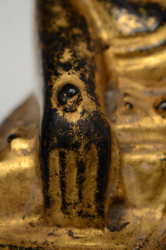 19th Century, Mandalay, Burmese Wooden Seated Lotus Buddha