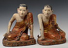 Early 19th Century, A Pair of Burmese Wooden Seated Disciples