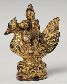 19th Century, Mandalay, Burmese Wooden Angel Riding Peacock