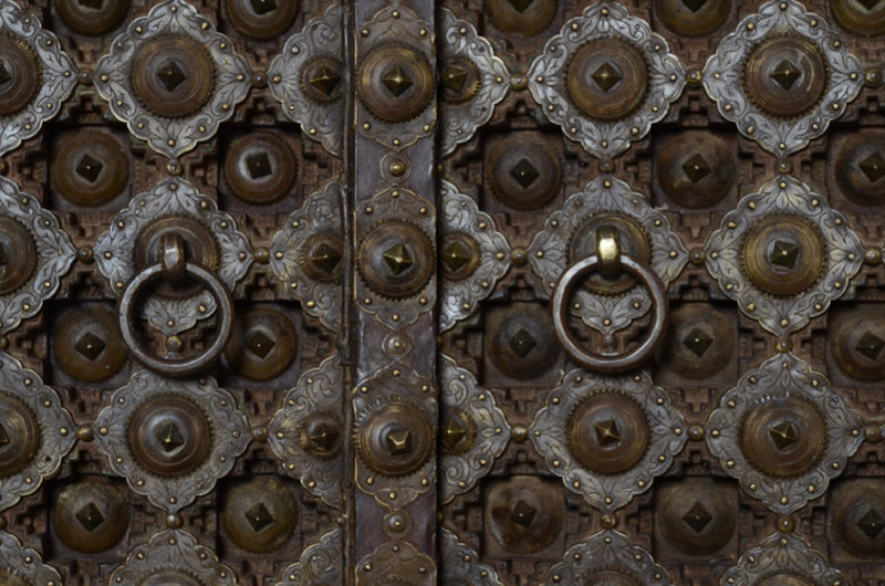19th Century, A Set of Indian Wooden Doors with Bronze Decoration