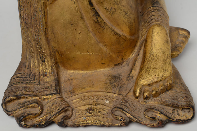 19th Century, Mandalay, Burmese Wooden Seated Disciple