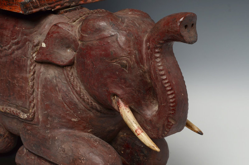 19th C., Burmese Wooden Elephant with The Chair on Top