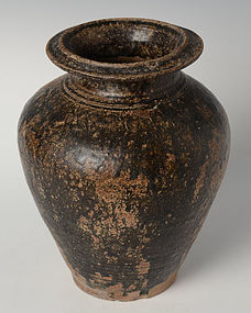 12th - 13th Century, Bayon, Khmer Dark-Brown Glazed Pottery Vase