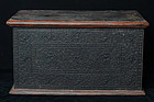 19th Century, Mandalay, Burmese Wooden Chest with Lacquer Design