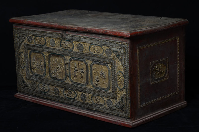 19th Century, Mandalay, Burmese Wooden Chest with Angels Design