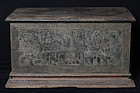 19th Century, Mandalay, Burmese Wooden Chest with Lacquer Design