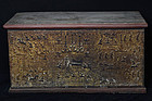 19th Century, Mandalay, Burmese Wooden Chest with Gilded Gold