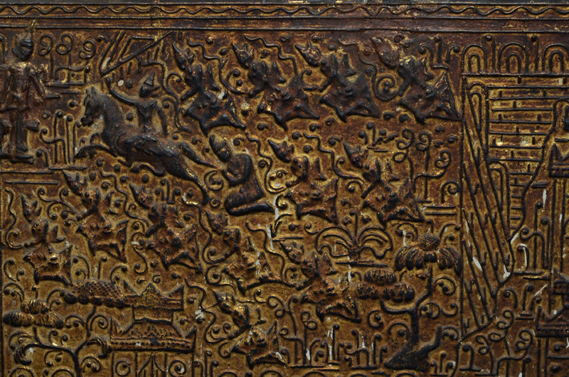 19th Century, Mandalay, Burmese Wooden Chest with Gilded Gold