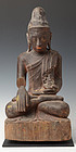 19th Century, Mandalay, Burmese Wooden Seated Buddha