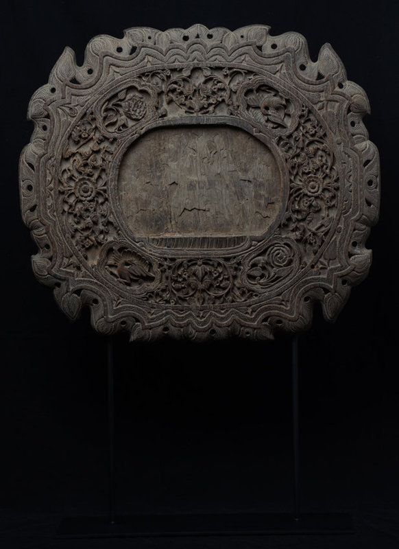 19th C., Mandalay, Burmese Wood Carving Mirror Frame with Floral