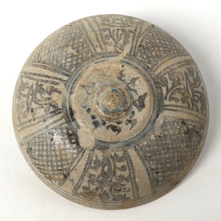 14th - 16th C., Sukhothai Stoneware Covered Bowl with Design