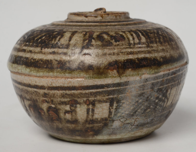 14th - 16th C., Sukhothai Stoneware Covered Bowl in The Fruit Shape