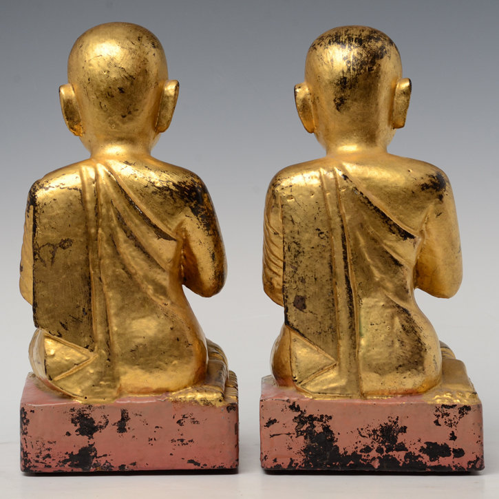 19th Century, Mandalay, A Pair of Burmese Wooden Seated Disciples