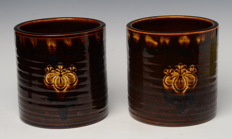 Mid-20th C., Showa, A Pair of Japanese Ceramic Hibachi Vessels