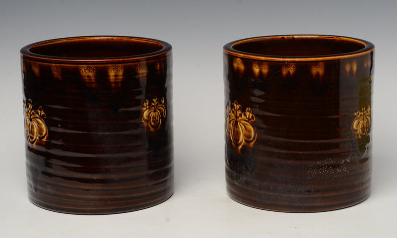 Mid-20th C., Showa, A Pair of Japanese Ceramic Hibachi Vessels