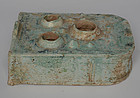 Han Dynasty, Chinese Green Glazed Pottery Stove with Silvery Surface