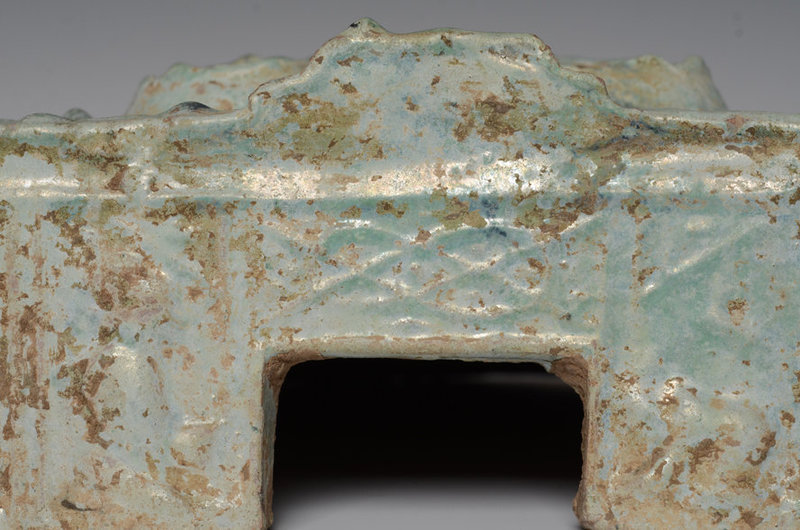 Han Dynasty, Chinese Green Glazed Pottery Stove with Silvery Surface