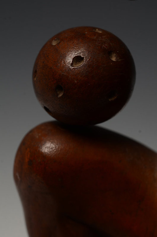 20th Century, Burmese Wooden Figure Playing Bamboo Ball