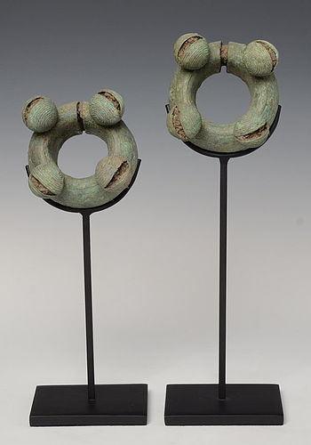 500 B.C., A Pair of Dong Son Bronze Bangles with Bells