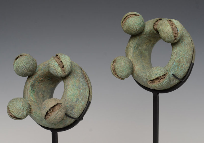 500 B.C., A Pair of Dong Son Bronze Bangles with Bells