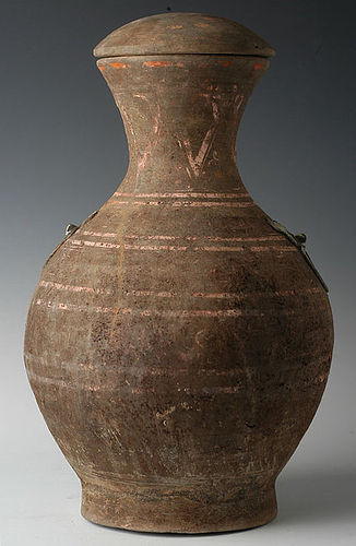Han Dynasty, Chinese Painted Pottery Hu Jar