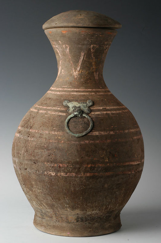 Han Dynasty, Chinese Painted Pottery Hu Jar