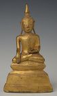 18th Century, Shan, Burmese Bronze Seated Buddha with Gilded Gold
