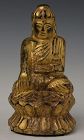 19th Century, Mandalay, Burmese Wooden Seated Lotus Buddha