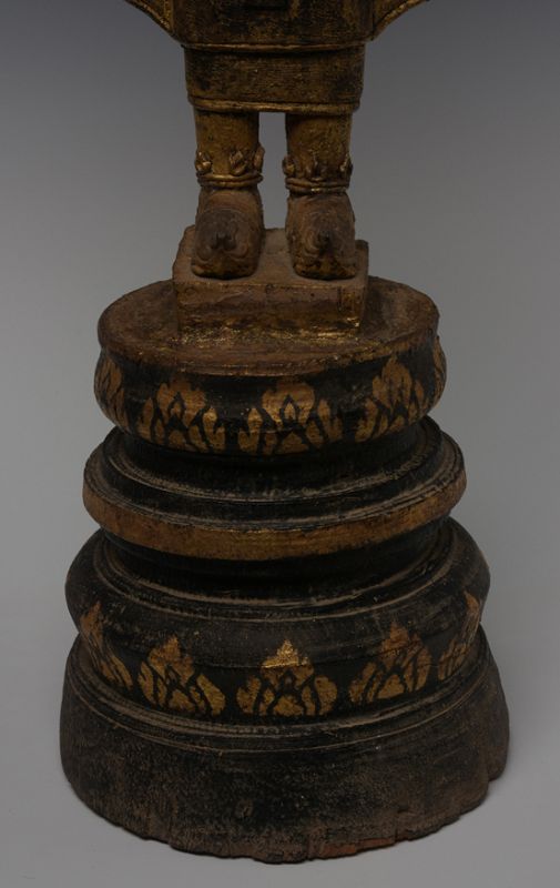 19th Century, Rattanakosin, Thai Wooden Standing Crowned Buddha
