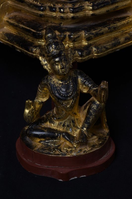 Burmese Wooden Throne with Gilded Gold and Angels