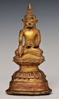 16th Century, Shan, Burmese Bronze Seated Buddha on Double Lotus Base