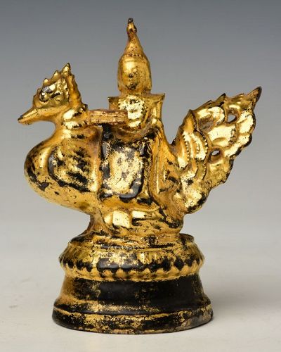 19th Century, Mandalay, Burmese Metal Angel Riding Peacock