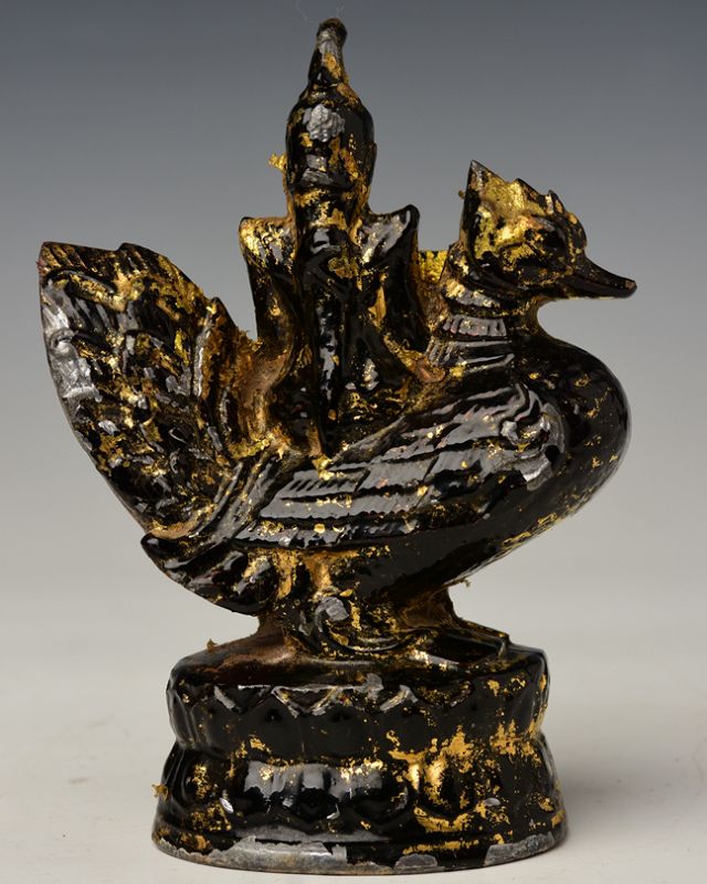 19th Century, Mandalay, Burmese Metal Angel Riding Peacock