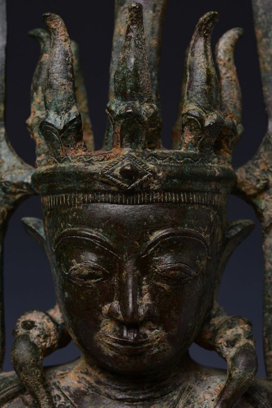 17th Century, Shan, RARE Burmese Bronze Seated Crowned Buddha