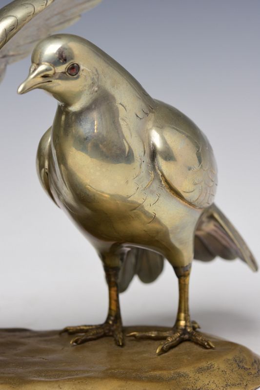 Early 20th C., Showa, A Pair of Rare Japanese Bronze Okimono Birds