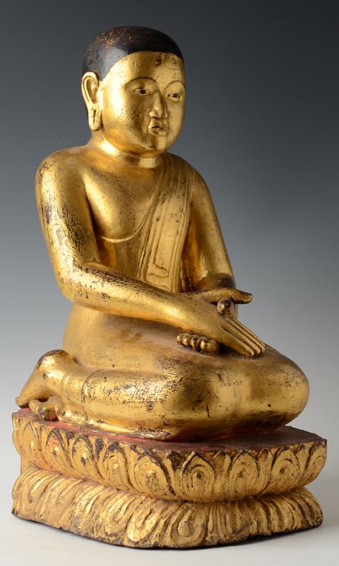 17th - 18th Century, Shan, Burmese Wooden Seated Disciple
