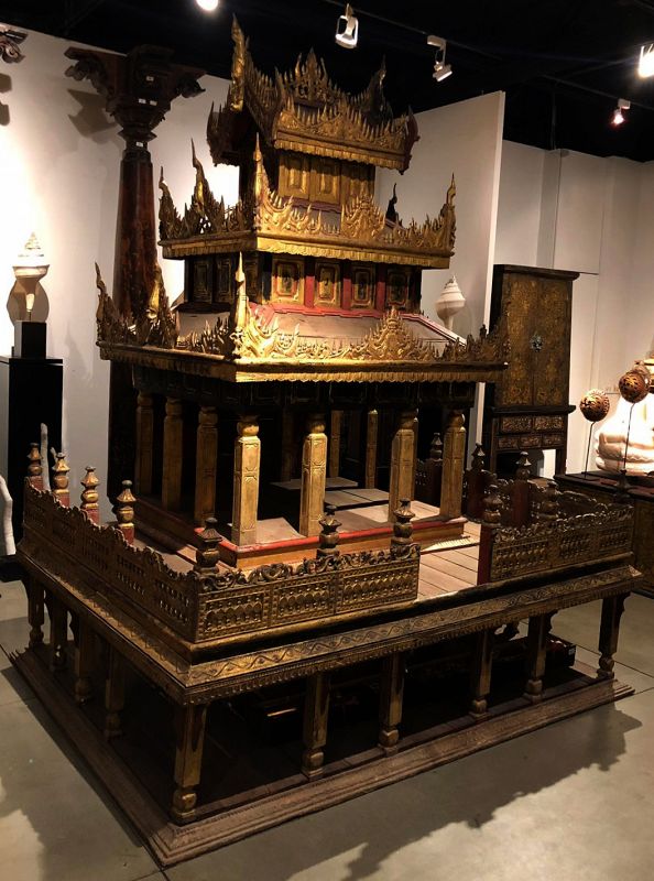 19th C., Burmese Wooden Model of The Palace with Gilded Gold Part 1