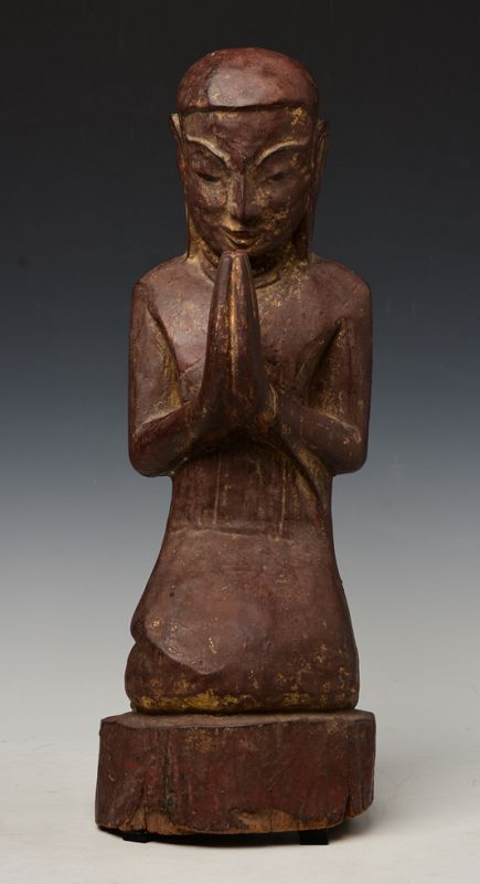 18th Century, Shan, Rare Burmese Wooden Seated Disciple