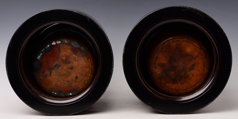 Mid-20th C., A Pair of Japanese Hibachi Vessels with Brown Lacquer